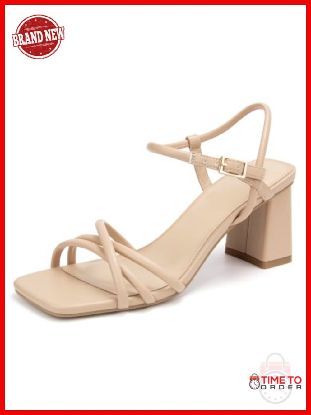 Chunky Block Heel Sandals Square Toe Ankle Strap Dressy Comfortable Wedding